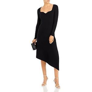 Asymmetric Hem Midi Dress In Black